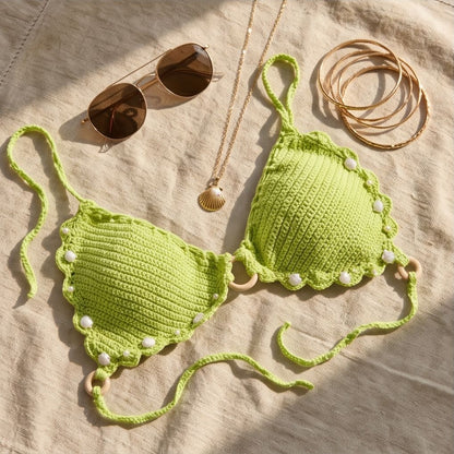 VTBags Lime Pearl Shell Handmade Crochet Bikini Top
