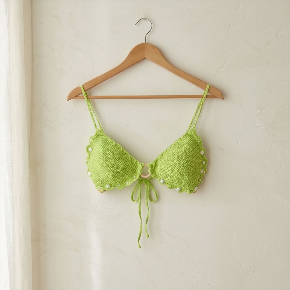 VTBags Lime Pearl Shell Handmade Crochet Bikini Top