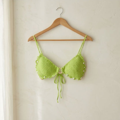 VTBags Lime Pearl Shell Handmade Crochet Bikini Top