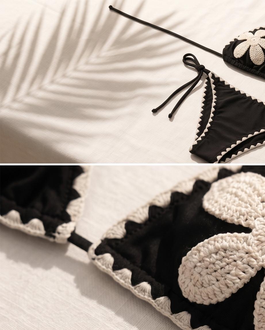 VTBags Midnight Daisy Handmade Crochet Bikini Set