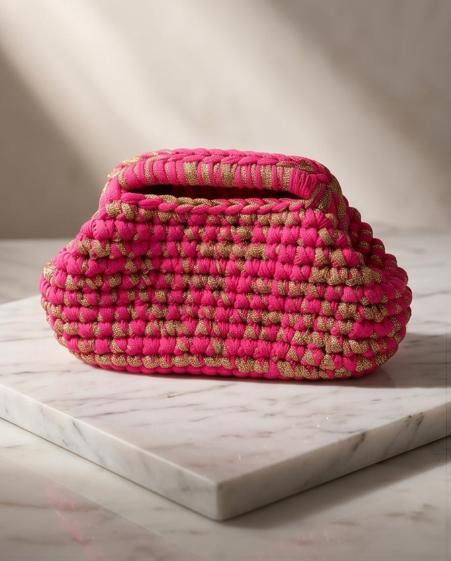 Neon Gold Crochet Mini Bag