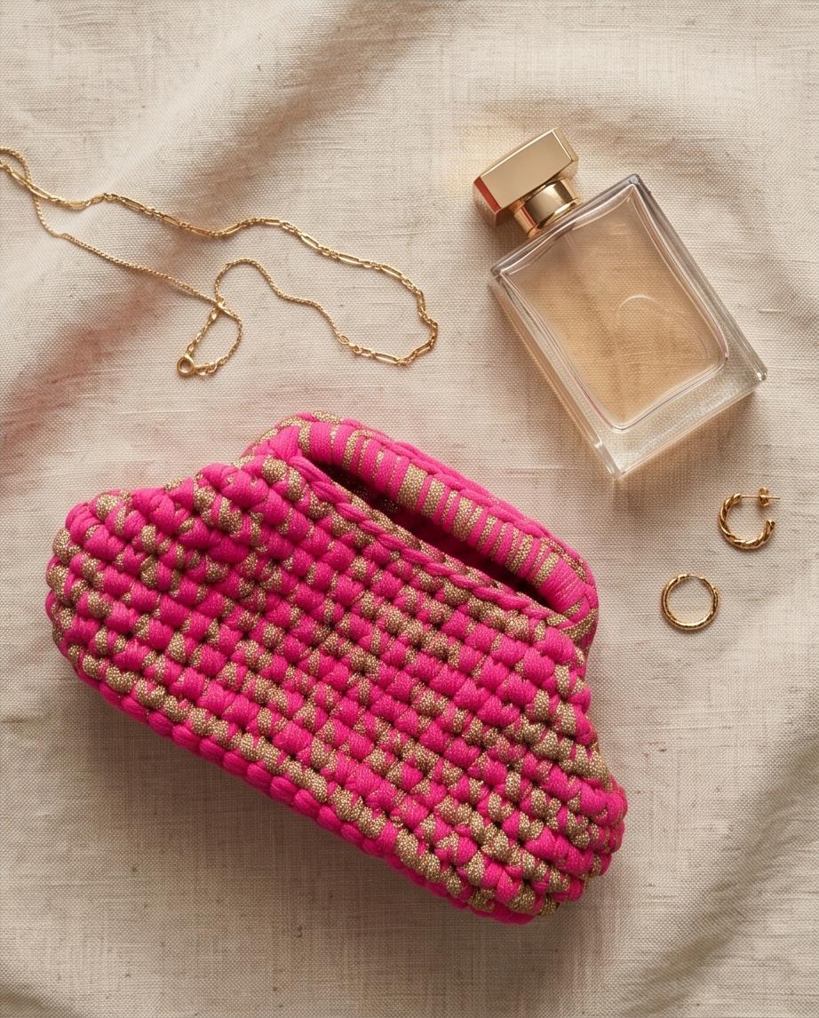 Neon Gold Crochet Mini Bag
