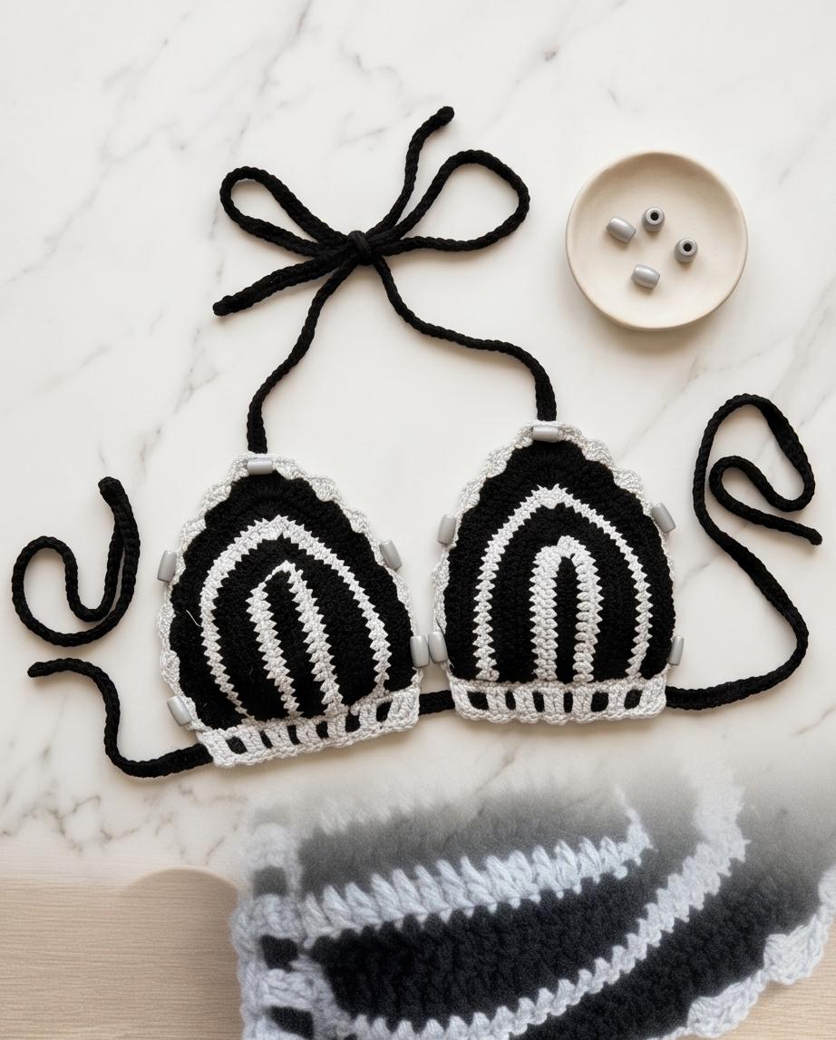 VTBags Noir Eclipse Handmade Crochet Bikini Top
