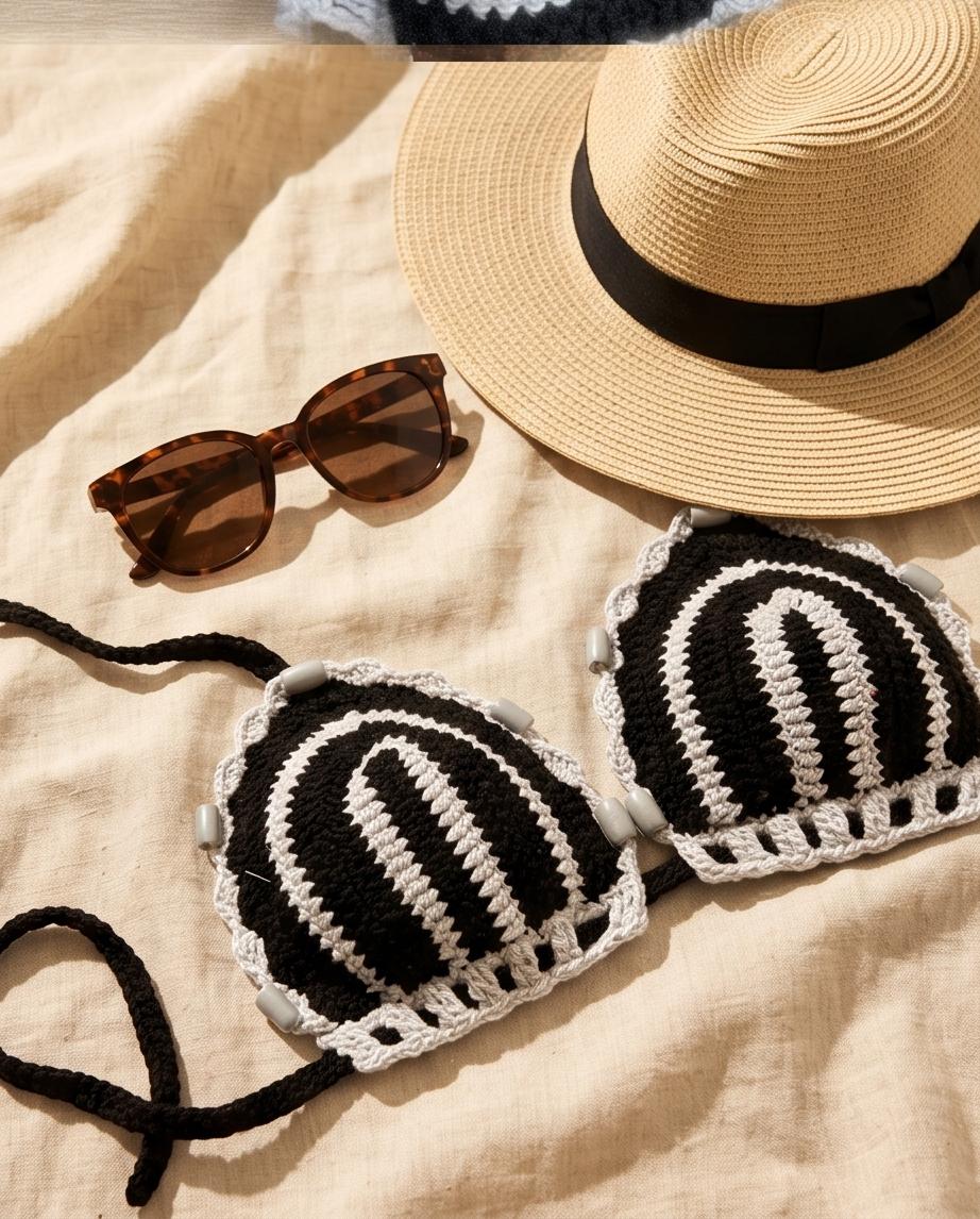 VTBags Noir Eclipse Handmade Crochet Bikini Top