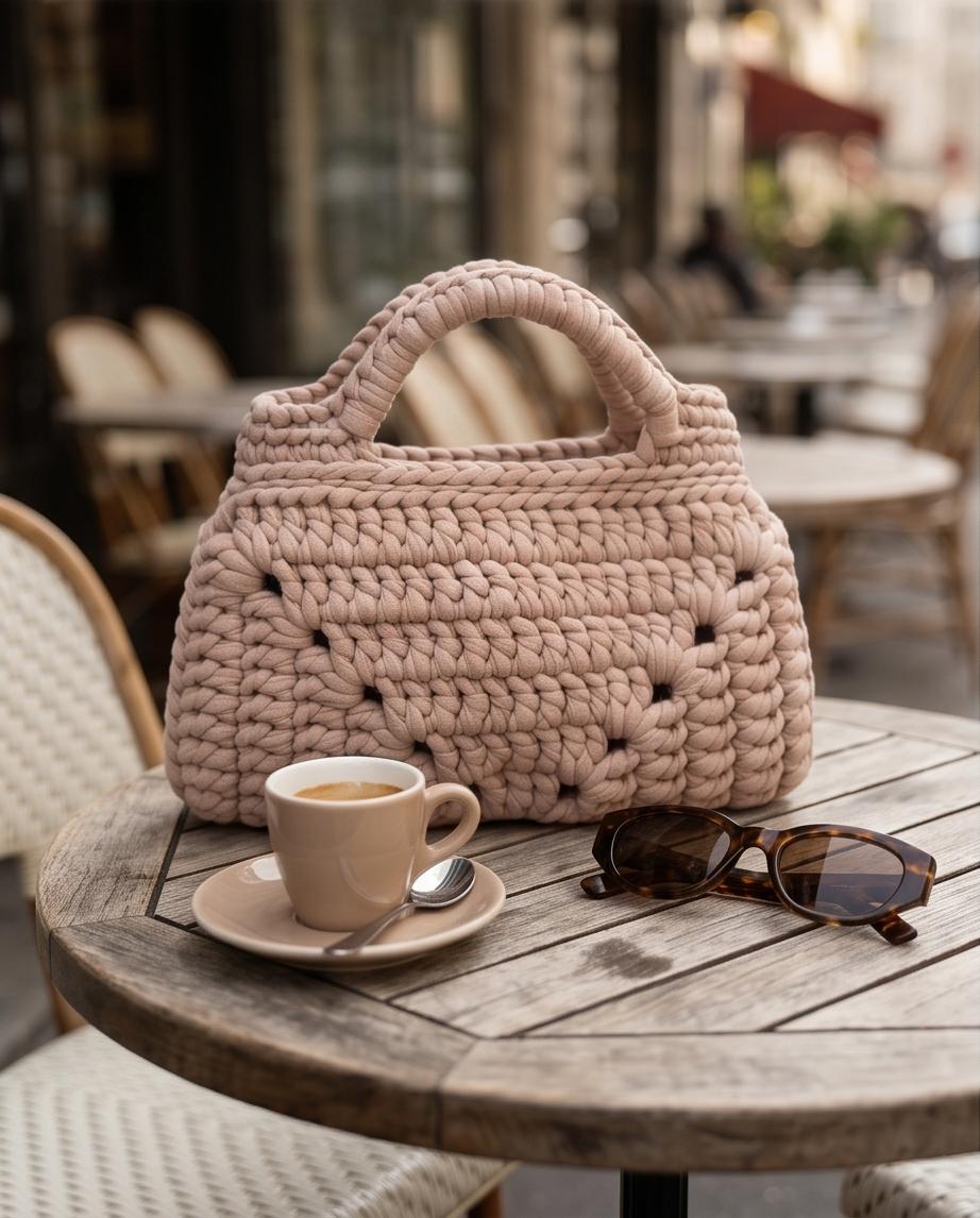 VTBags Nude Crochet Mini Tote Bag