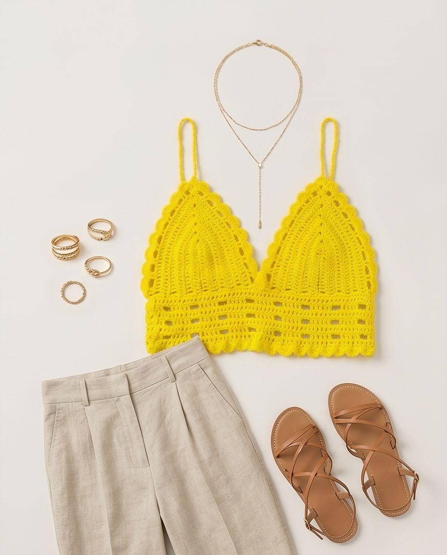 VTBags Sunshine Yellow Handmade Crochet Top