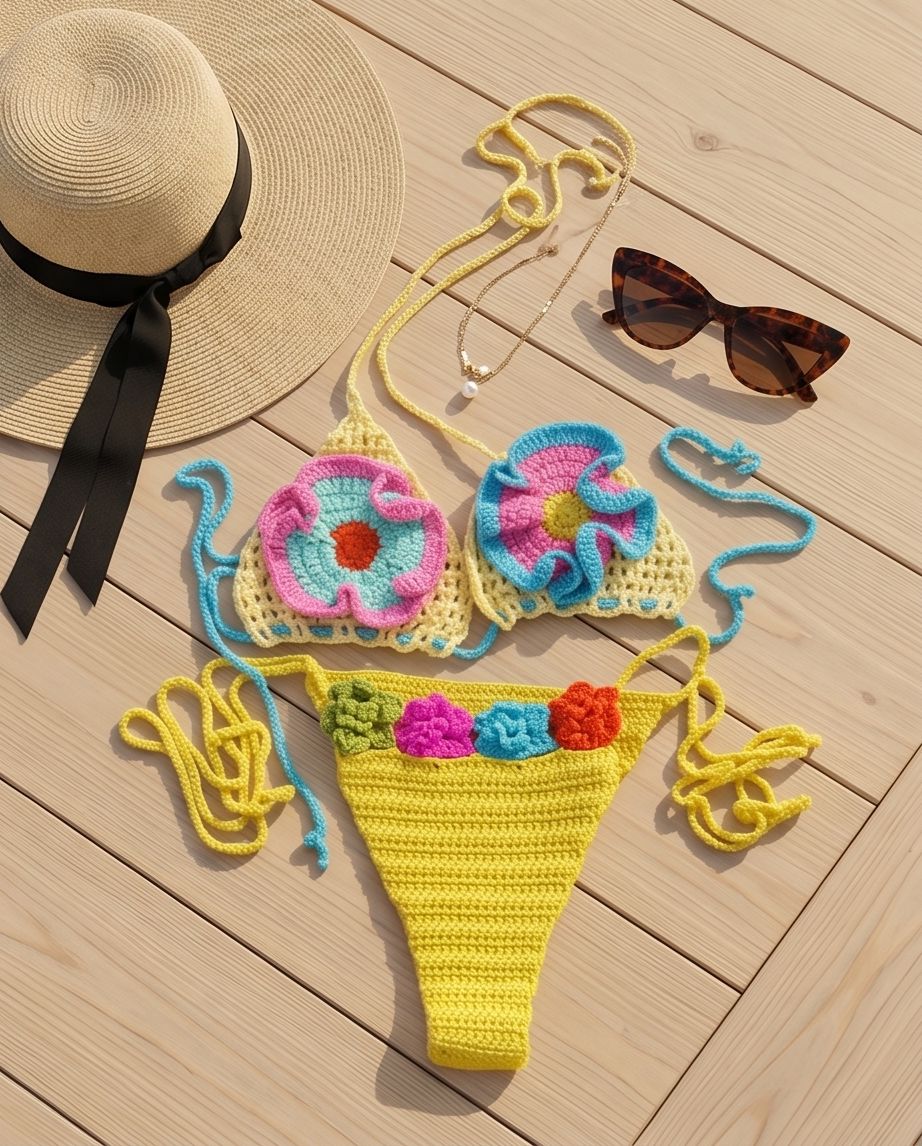 VTBags Tropical Bloom Handmade Crochet Bikini Set