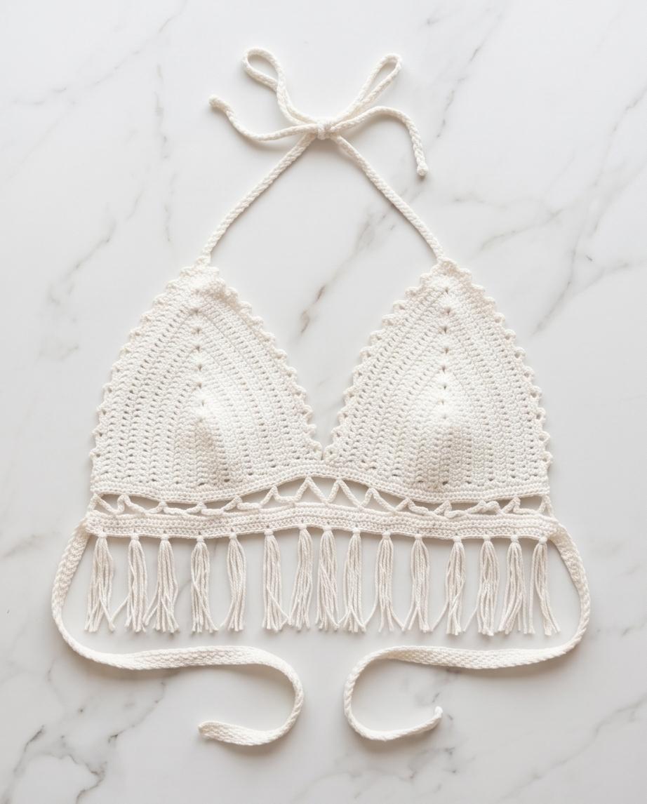 VTBags White Boho Fringe Handmade Crochet Top