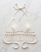 VTBags White Boho Fringe Handmade Crochet Top