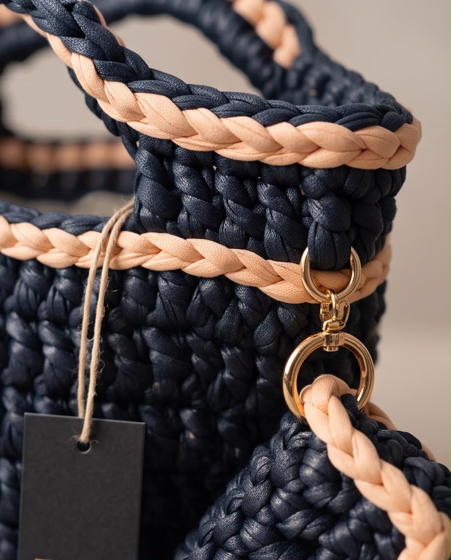 VTbags – Petrol Blue & Blush Pink Crochet Bag + Mini Pouch