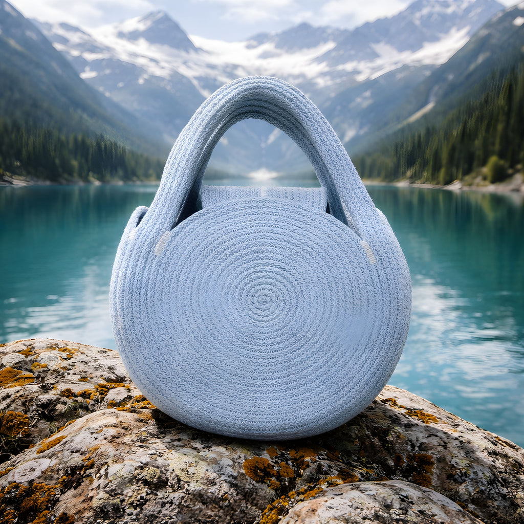 Borsa Handmade Tonda Azzurro Polvere con Tracolla