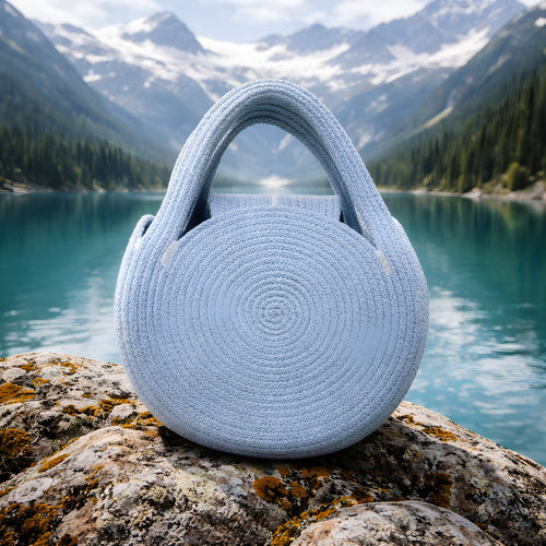 Borsa Handmade Tonda Azzurro Polvere con Tracolla