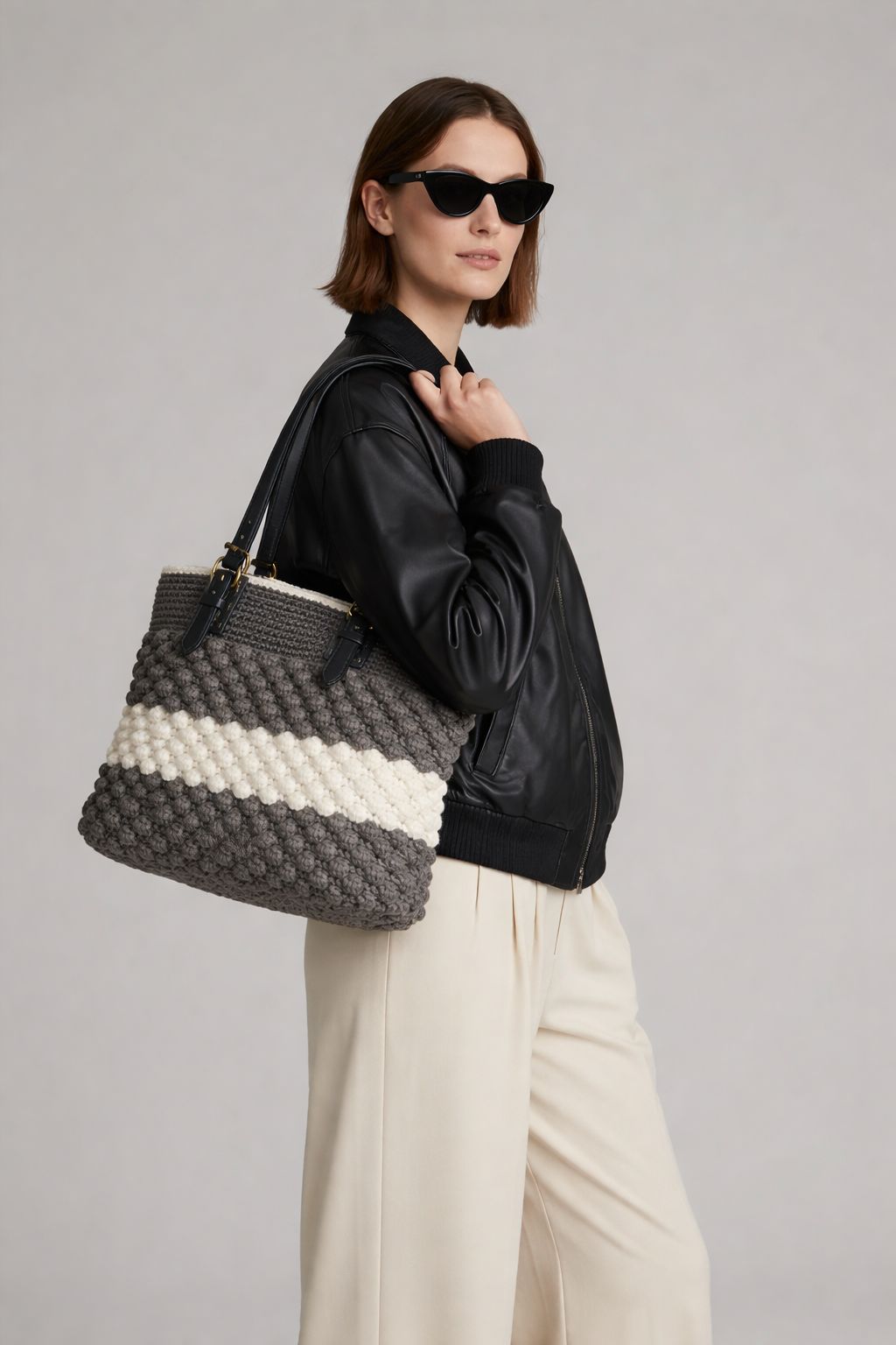 Maxi Bag Handmade Grigio & Panna – Shopper Artigianale