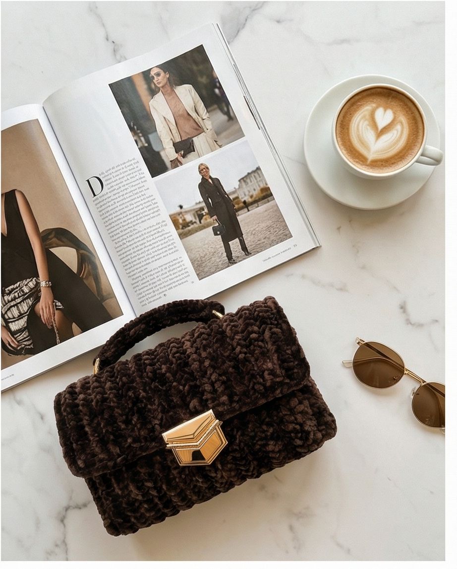 Borsa Handmade Marrone con Catena Oro Elegante
