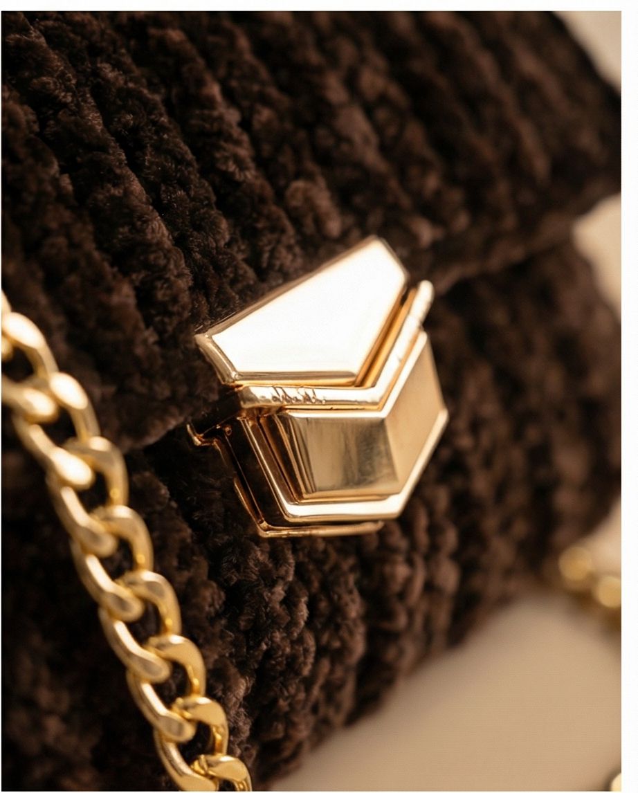 Elegant Brown Handmade Bag with Gold Chain