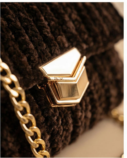 Elegant Brown Handmade Bag with Gold Chain