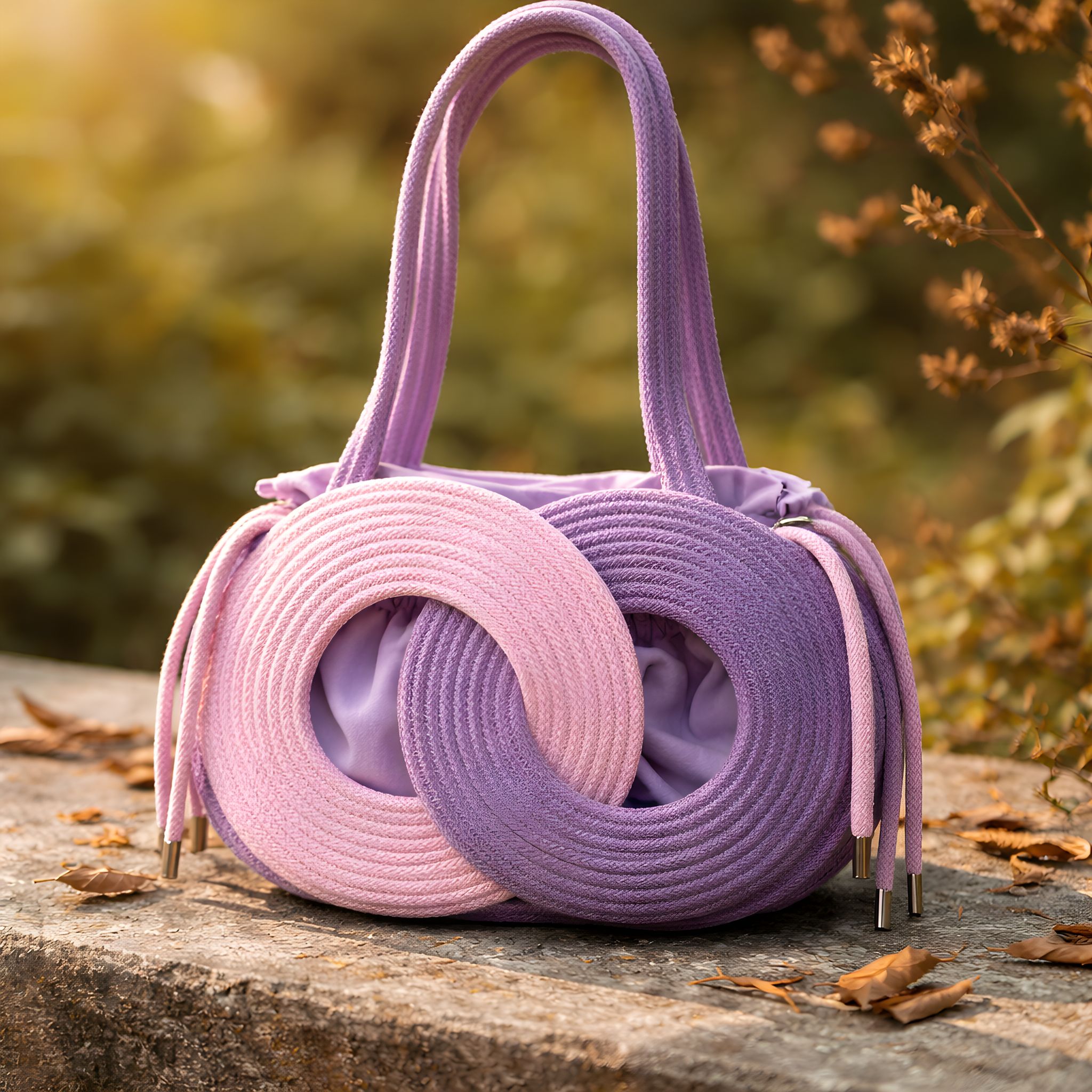 Borsa Handmade Bicolore Lilla & Rosa con Dettaglio Intreccio