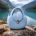 Borsa Handmade Tonda Azzurro Polvere con Tracolla